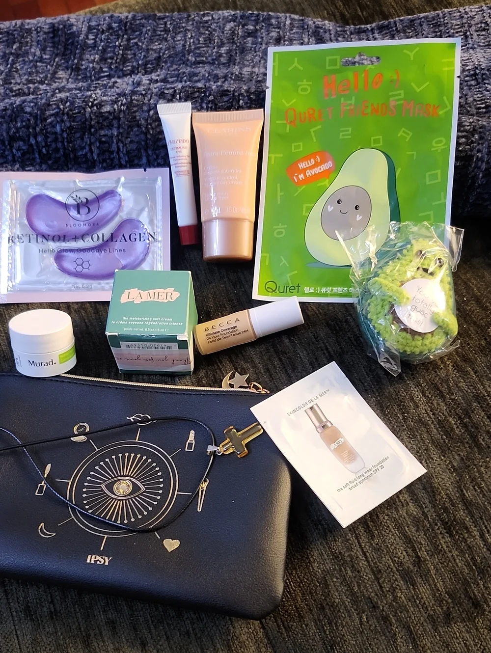 11pc Care Bundle La Mer, Eye Patch Clarins Murad Becca Pouch Necklace Shlseido
